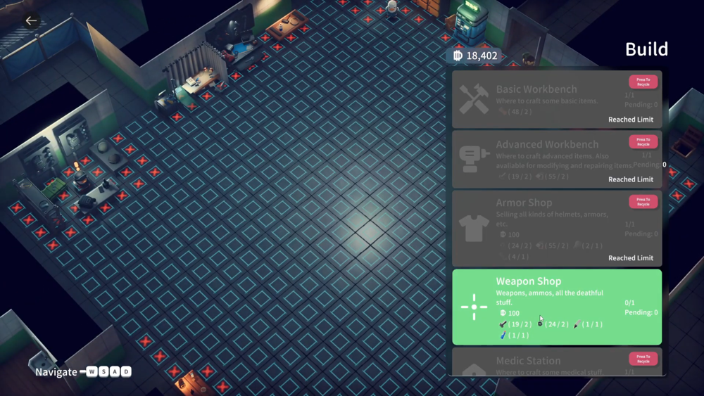 Screenshot of the bunker construction menu